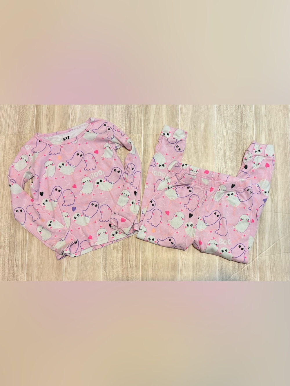 PJ Place Glows in the Dark Pink Ghost Heart Pajama Set 3T